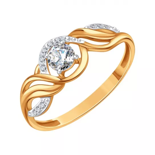 Золотое кольцо 585, женское, с фианитом, размер 17