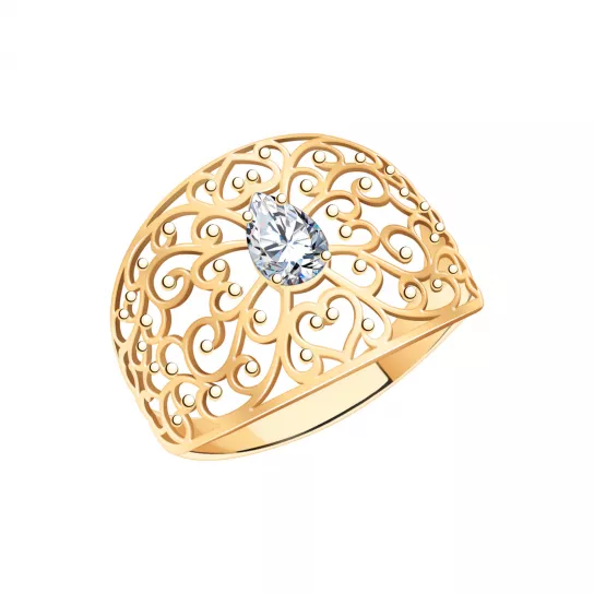 Золотое кольцо 585, женское, с фианитом, размер 19