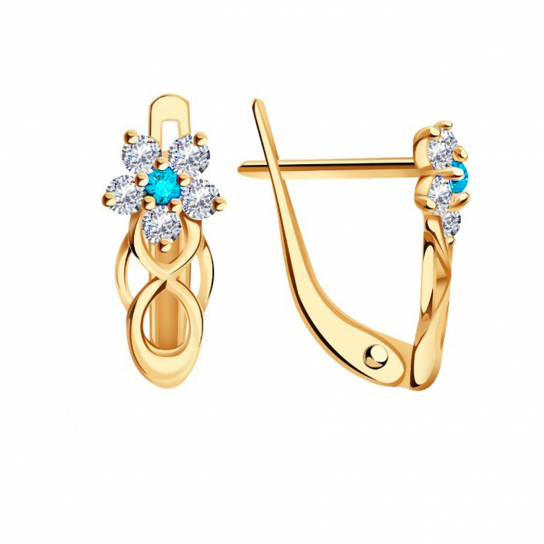 Золотые серьги 585, женские, с фианитом