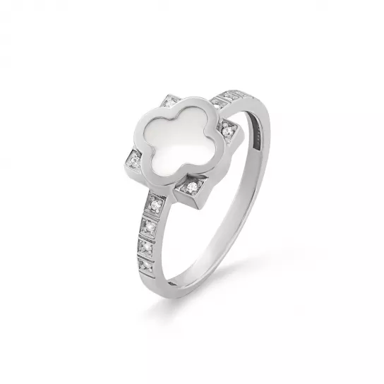 Серебряное кольцо 925, женское, с фианитом и перламутром, размер 18