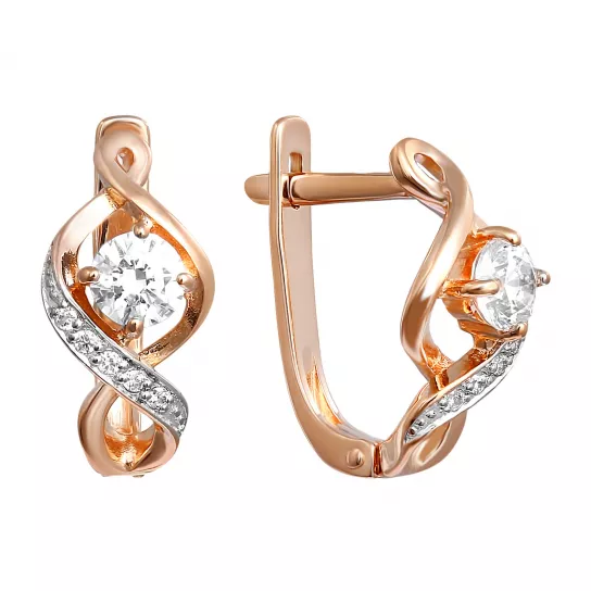Золотые серьги 585, женские, с фианитом