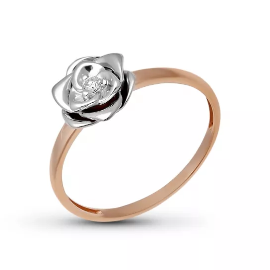 Золотое кольцо 585, женское, с бриллиантом, размер 17