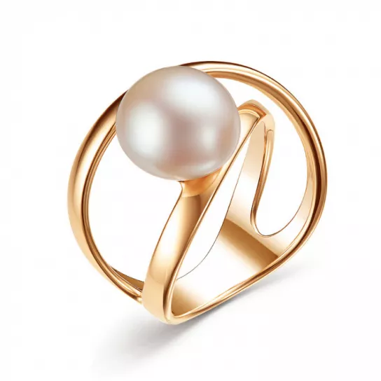 Золотое кольцо 585, женское, с жемчугом, размер 18.5