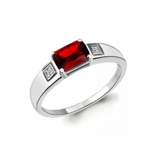Серебряное кольцо 925, женское, с гранатом и фианитом, размер 18.5