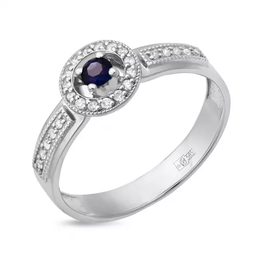 Золотое кольцо 585, женское, с бриллиантом и сапфиром, размер 17