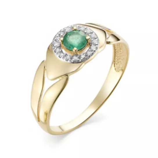 Золотое кольцо 585, женское, с бриллиантом и хризопразом, размер 18