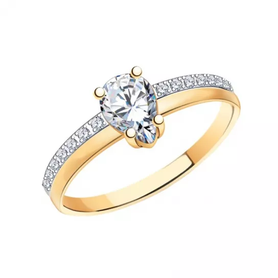 Золотое кольцо 585, женское, с фианитом, размер 17