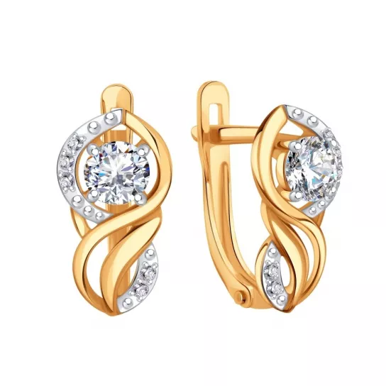 Золотые серьги 585, женские, с фианитом