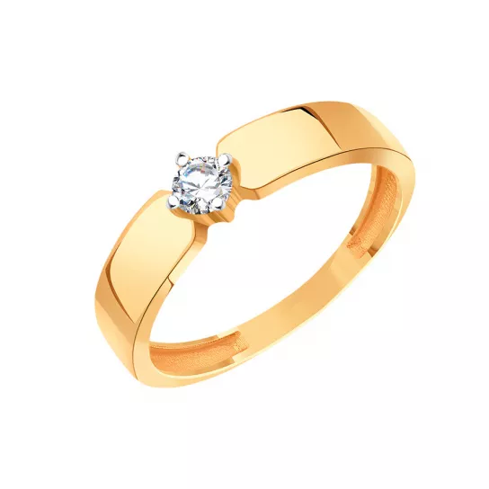 Золотое кольцо 585, женское, с фианитом, размер 19