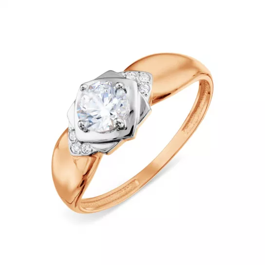 Золотое кольцо 585, женское, с фианитом, размер 20.5