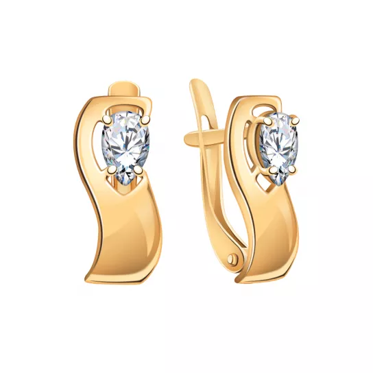 Золотые серьги 585, женские, с фианитом