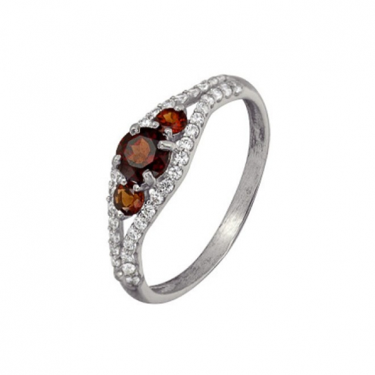 Серебряное кольцо 925, женское, с гранатом и фианитом, размер 19.5