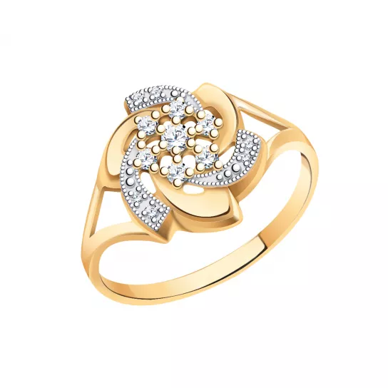 Золотое кольцо 585, женское, с фианитом, размер 18