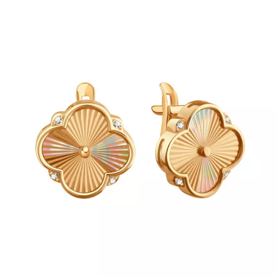 Золотые серьги 585, женские, с фианитом