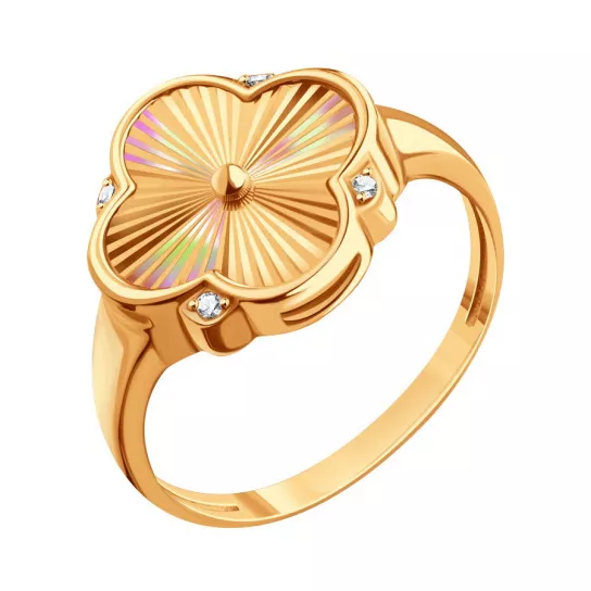 Золотое кольцо 585, женское, с фианитом, размер 18