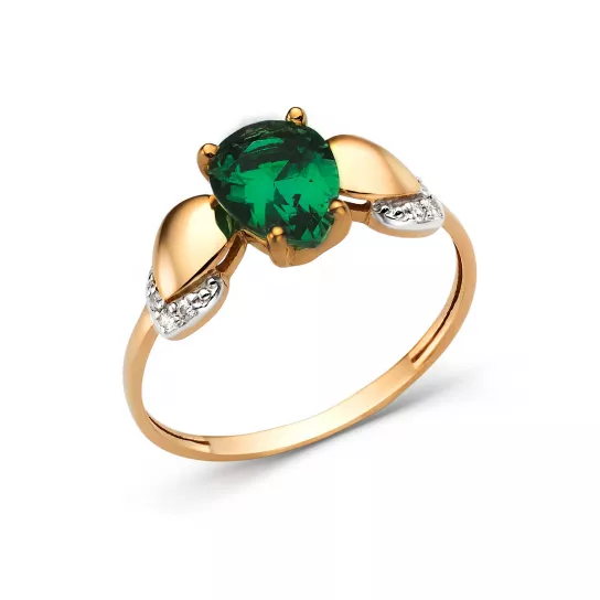 Золотое кольцо 585, женское, с агатом и фианитом, размер 18