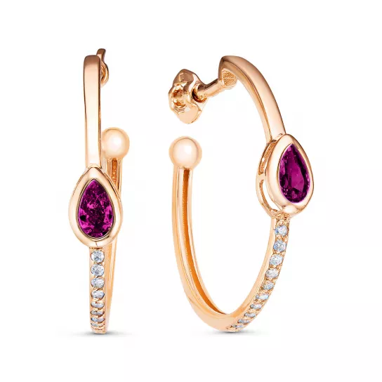 Пусеты с рубином и фианитом из золота