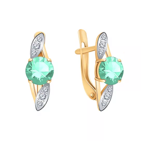 Золотые серьги 585, женские, с кварцем и фианитом