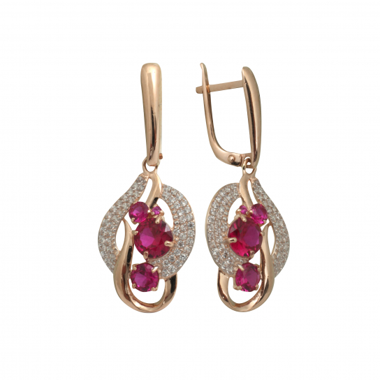 Золотые серьги 585, женские, с фианитом и корундом