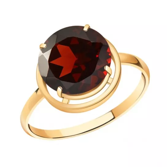 Золотое кольцо 585, женское, с гранатом, размер 19