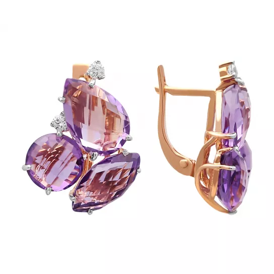 Золотые серьги 585, женские, с аметистом