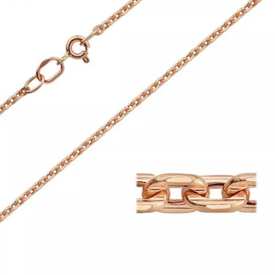 Золотая цепочка 585 на шею, плетение якорное, длина 55 см, цвет красное золото