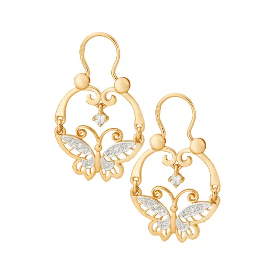 Золотые серьги 585, женские, с фианитом