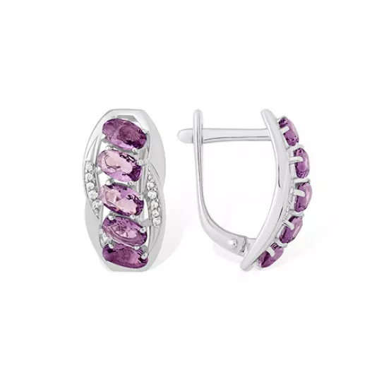 Серебряные серьги 925, женские, с аметистом и фианитом