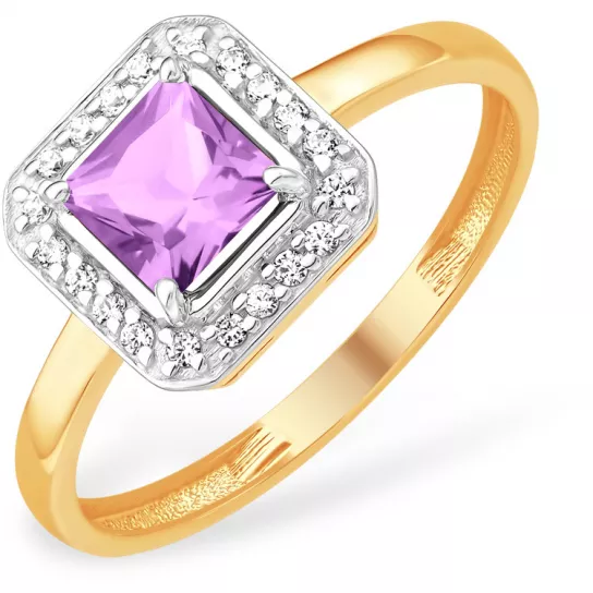 Золотое кольцо 585, женское, с топазом и фианитом, размер 17