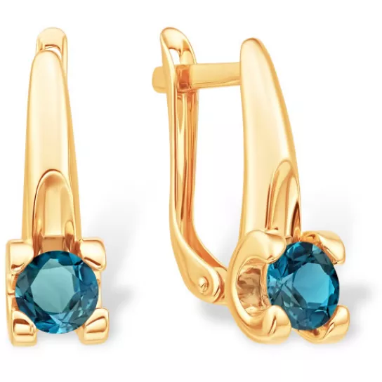 Золотые серьги 585, женские, с топазом