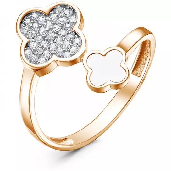 Золотое кольцо 585, женское, с фианитом и эмалью, размер 17.5