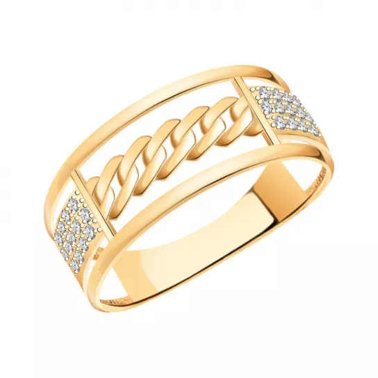 Золотое кольцо 585, женское, с фианитом, размер 18.5