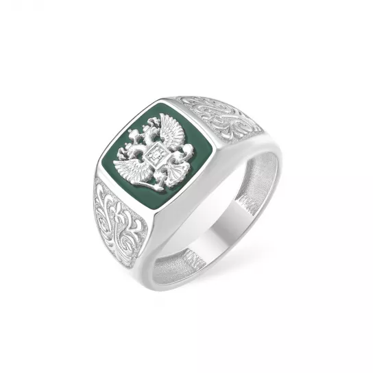 Кольцо-печатка с фианитом и эмалью из серебра