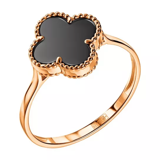 Золотое кольцо 585, женское, с ониксом, размер 17.5