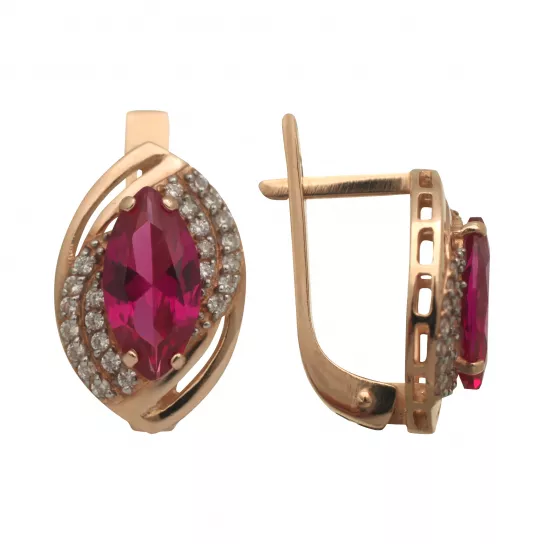 Золотые серьги 585, женские, с фианитом и корундом