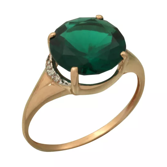 Золотое кольцо 585, женское, с изумрудом и фианитом, размер 18.5