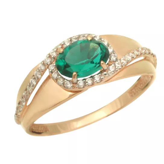 Золотое кольцо 585, женское, с изумрудом и фианитом, размер 18