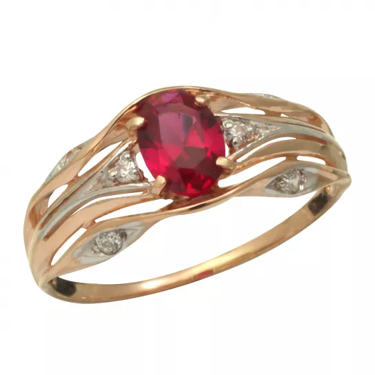 Золотое кольцо 585, женское, с корундом и фианитом, размер 19