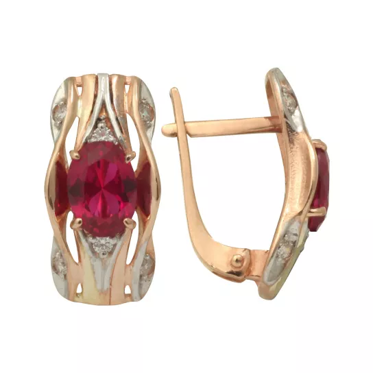 Золотые серьги 585, женские, с корундом и фианитом