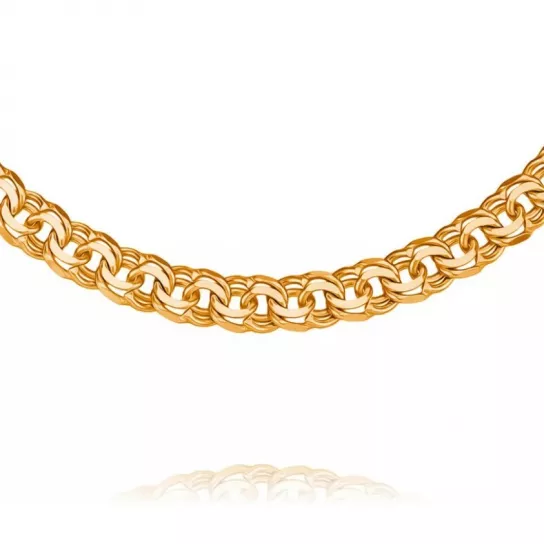 Золотая цепочка 585 на шею, плетение бисмарк, длина 60 см, цвет красное золото