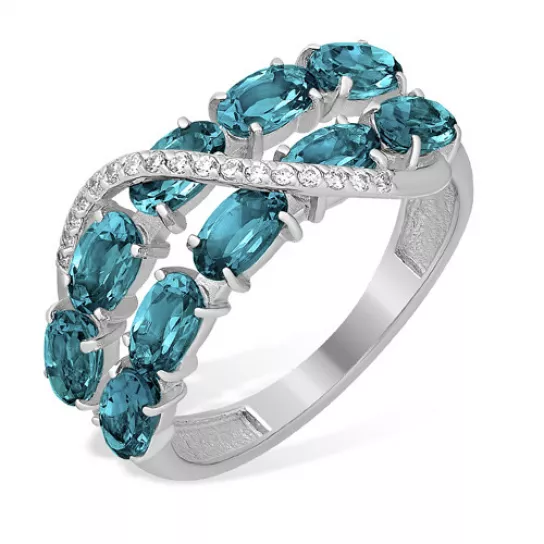 Серебряное кольцо 925, женское, с топазом и фианитом, размер 19