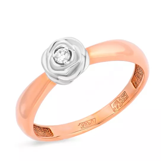 Золотое кольцо 585, женское, с бриллиантом, размер 15.5