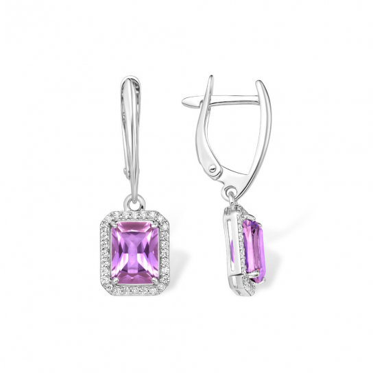 Серебряные серьги 925, женские, с аметистом и фианитом