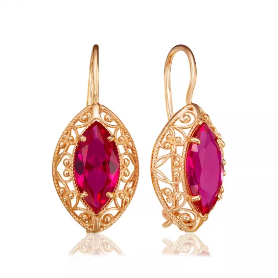 Золотые серьги 375, женские, с корундом