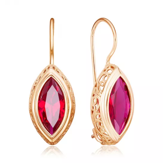Золотые серьги 375, женские, с корундом