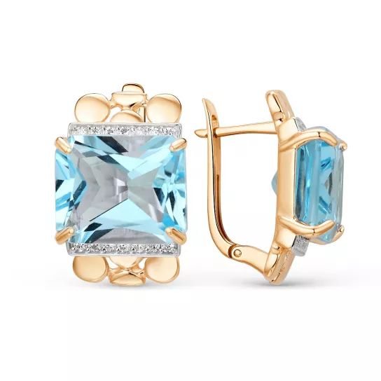 Золотые серьги 585, женские, с топазом и фианитом