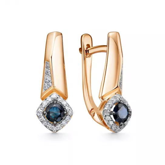 Серьги с бриллиантами с сапфиром из золота