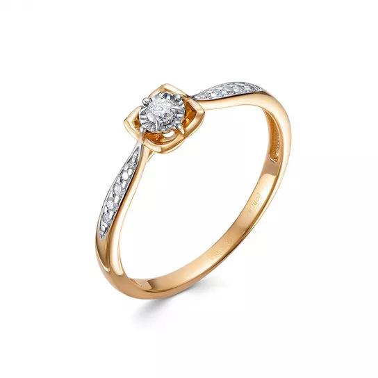 Золотое кольцо 585, с бриллиантом, размер 16