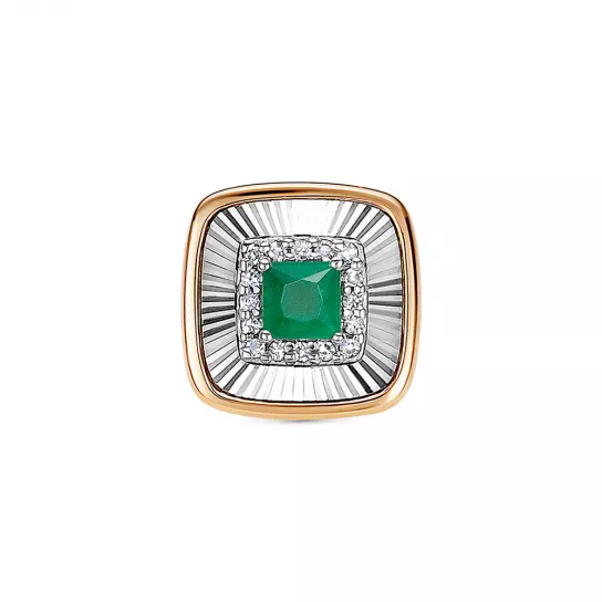 Золотая подвеска 585, женская, с изумрудом и бриллиантом