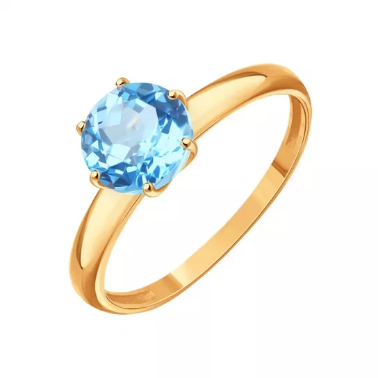 Золотое кольцо 585, женское, с топазом, размер 17.5